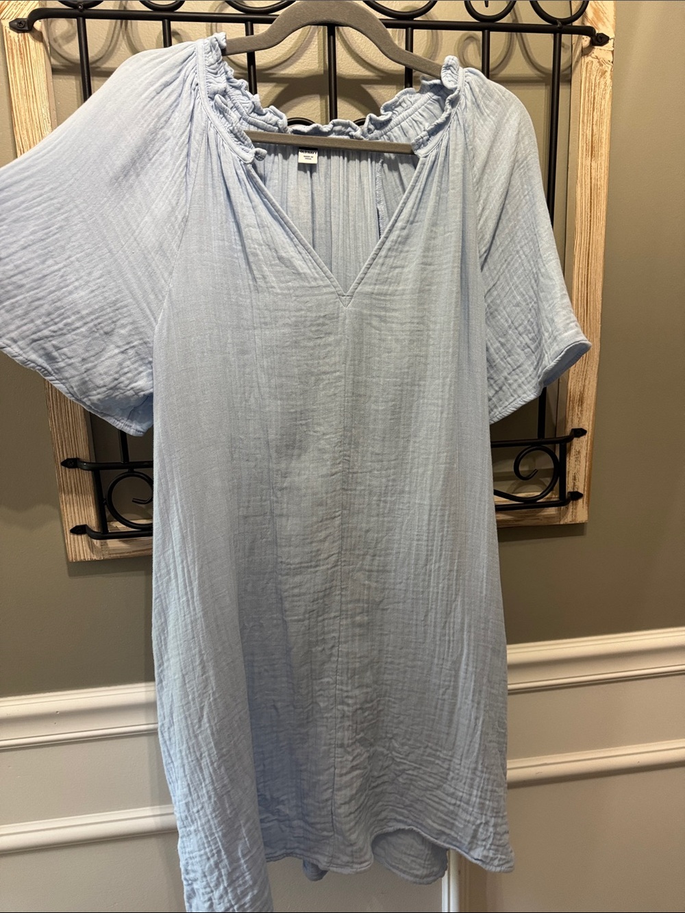 Old Navy Light Blue Gauze V-Neck Dress L cotton pockets